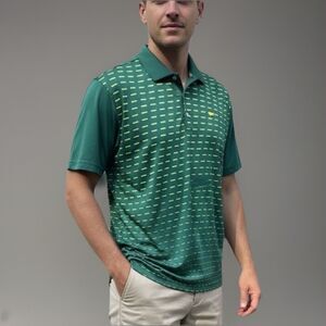 Masters Tech Golf Polo Shirt Rare Print Performance Polyester Mens XL Green
